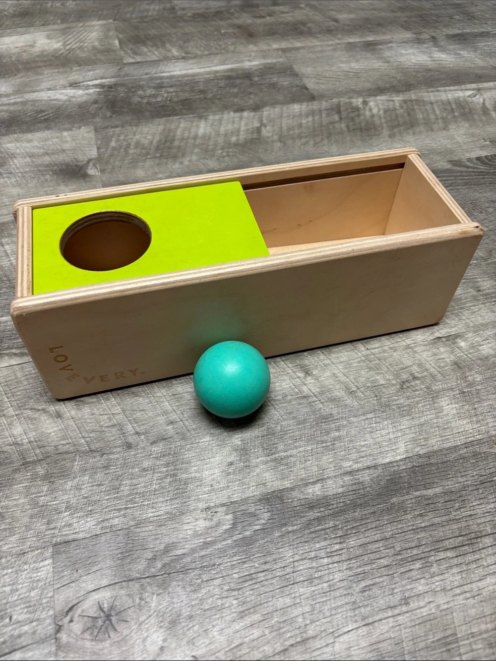 Lovevery Wooden Ball Drop Toy in Lime & Teal